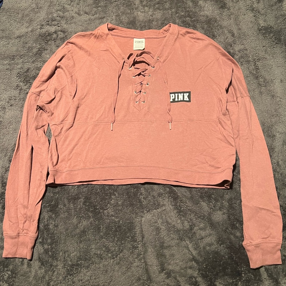 PINK by Victoria Secret mauve crop top with draw string front in size XS